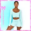 Blue Long Sleeve Fitness Shorts Set