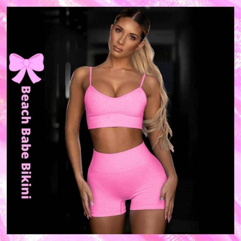 Pink Seamless Yoga Shorts Set