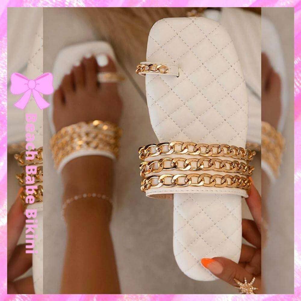 Chain Strap Sandals White