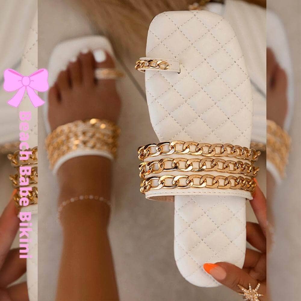 Chain Strap Sandals White