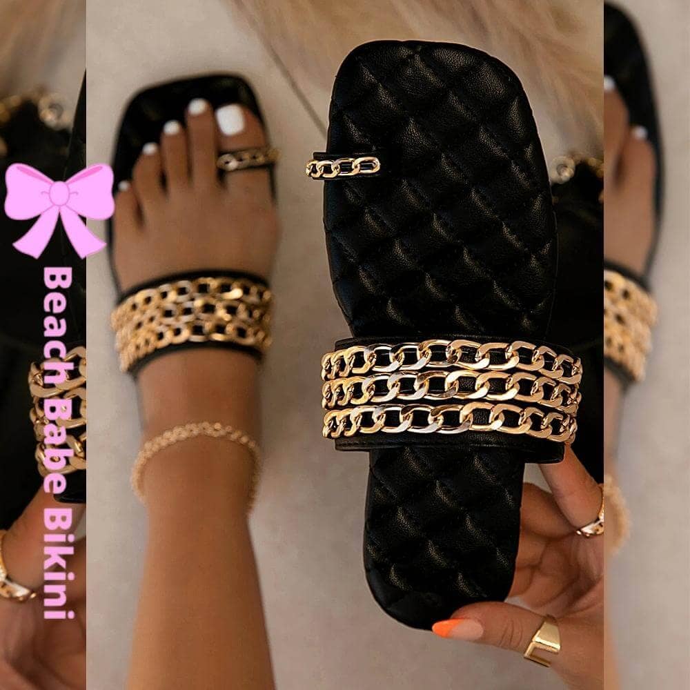 Chain Strap Sandals Black