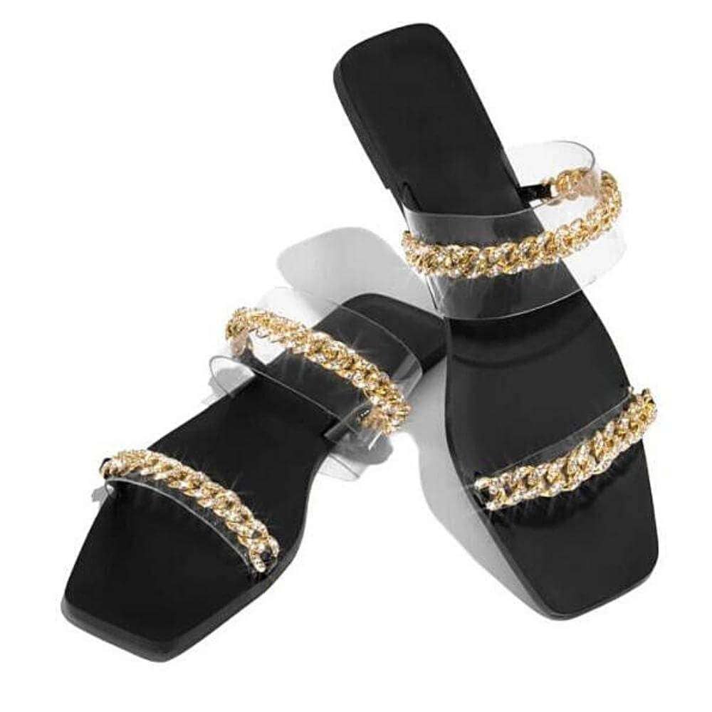 Rhinestone Chain Flat Sandals