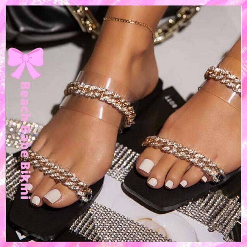 Rhinestone Chain Flat Sandals