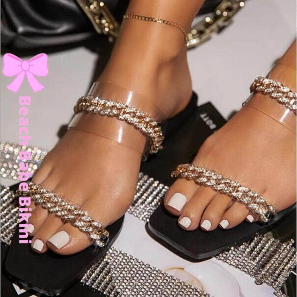 Rhinestone Chain Flat Sandals