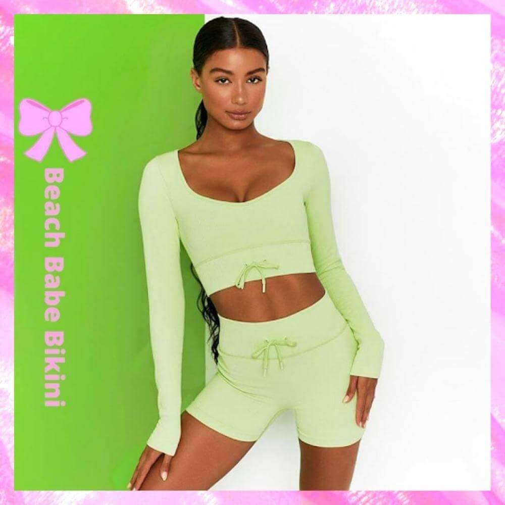 Lime Long Sleeve Fitness Shorts Set
