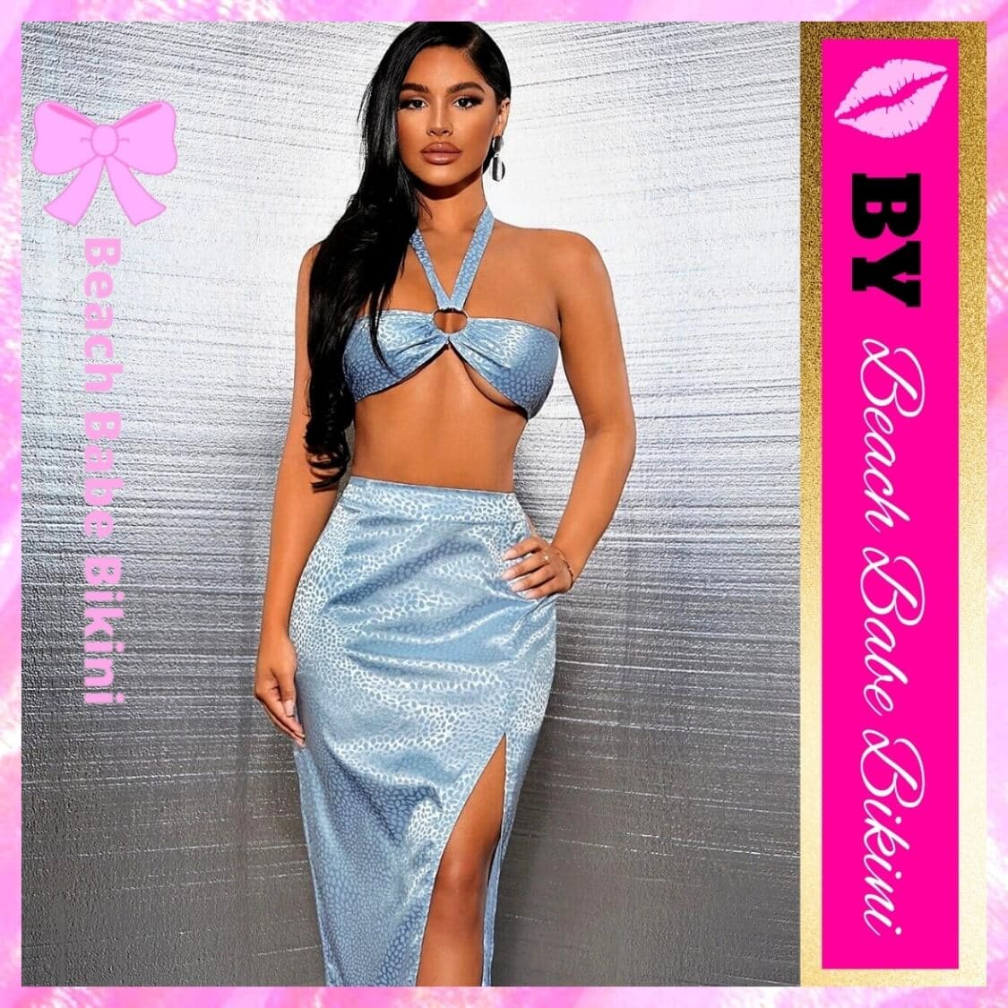 Crop Halter Top Split Thigh Skirt