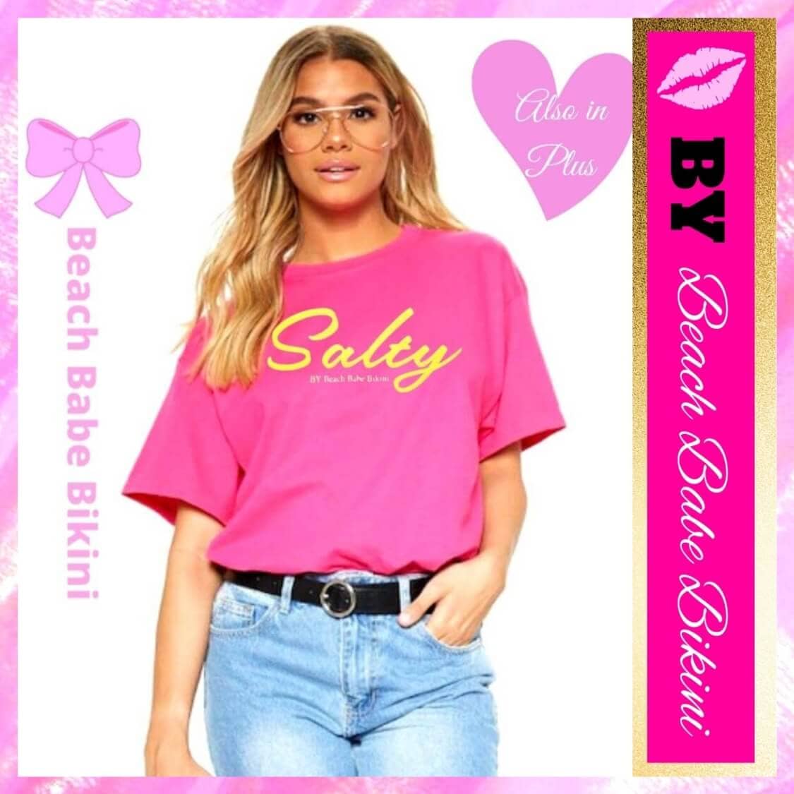 Salty BY Beach Babe Bikini Tee, Hot Pink T-Shirt, Hot pink tee, bright pink