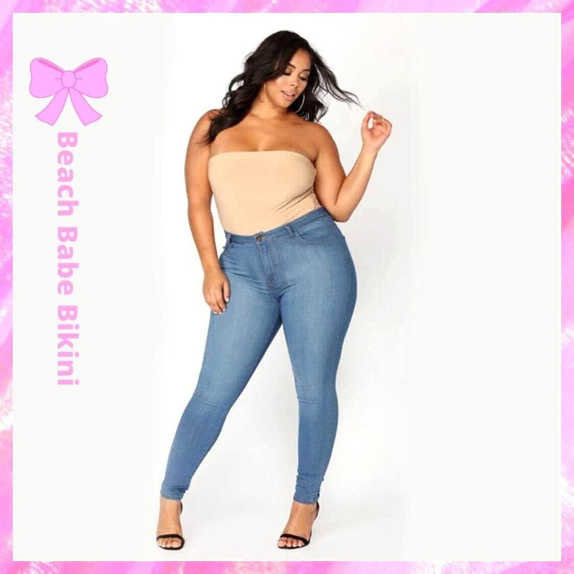 Plus Size High Waisted Skinny Jeans Med Wash