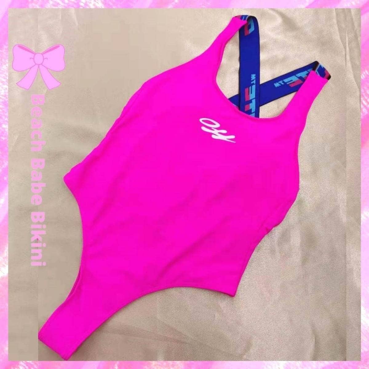 Off White Cross Back swimsuit - Pink
