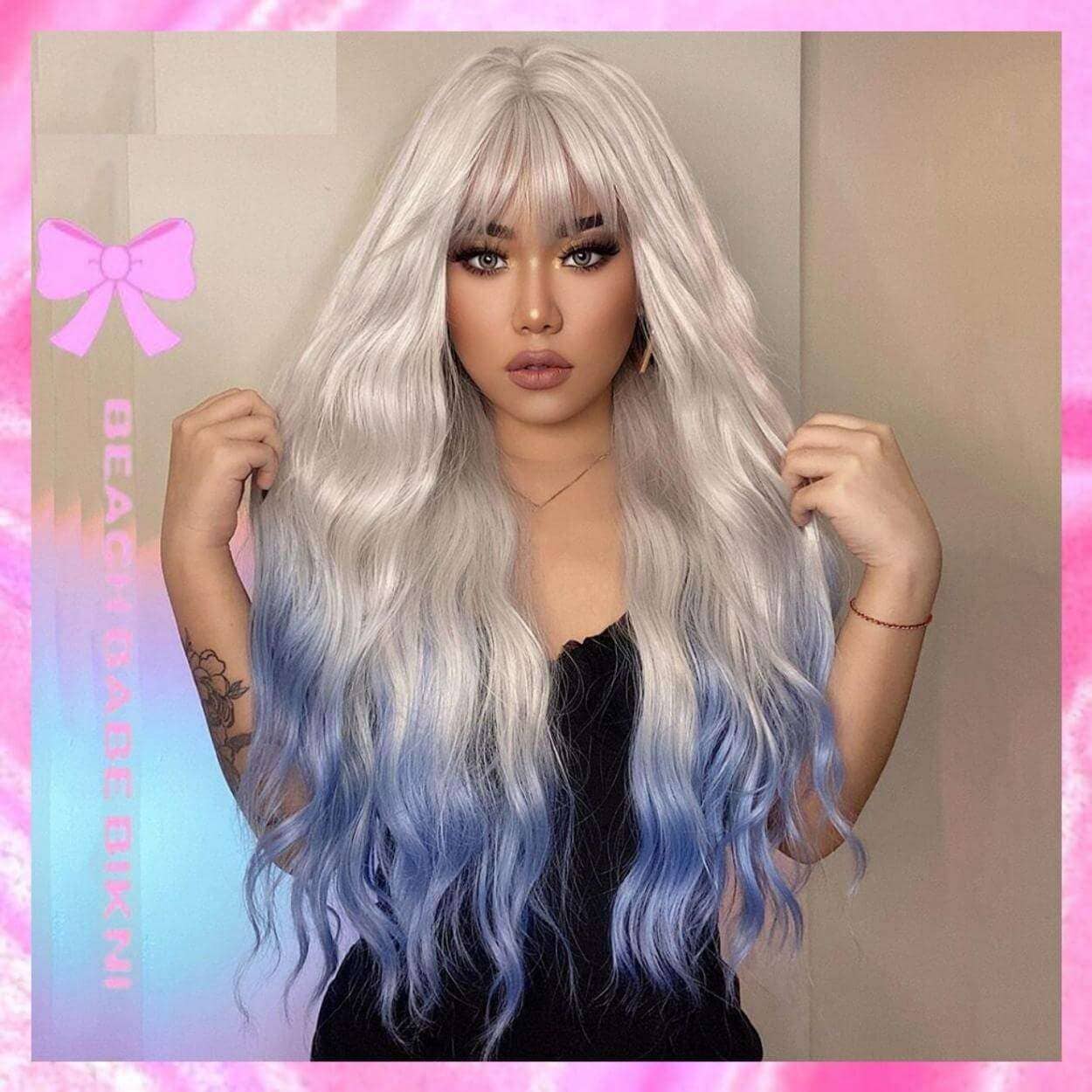 Platinum Blond With Lilac Wig With Bangs