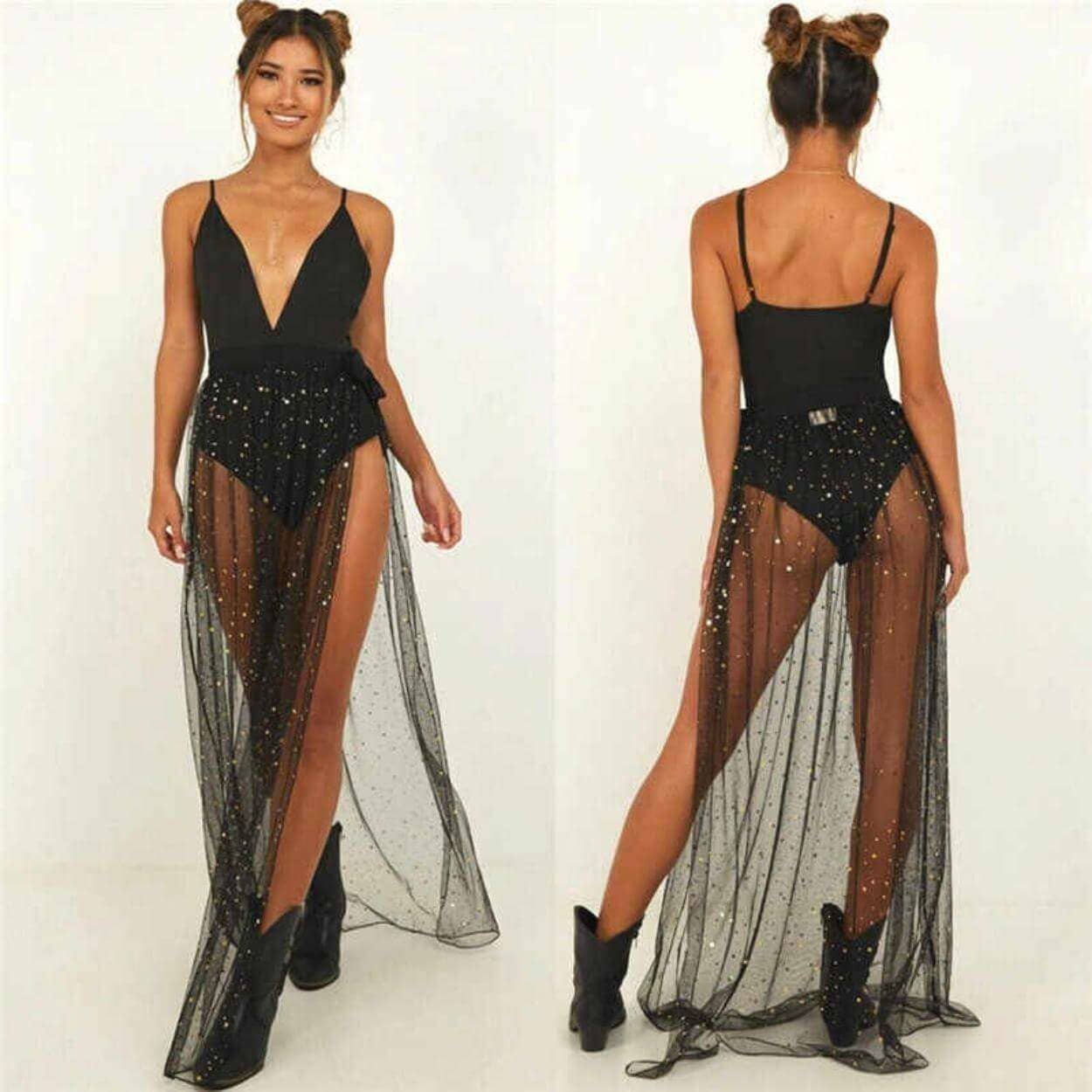 Black Open Front Cover Up Skirt