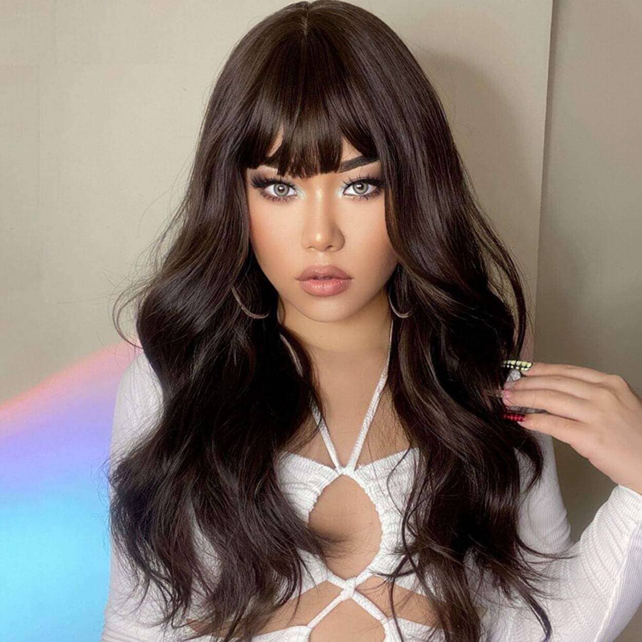 Dark Brown Wig With Bangs