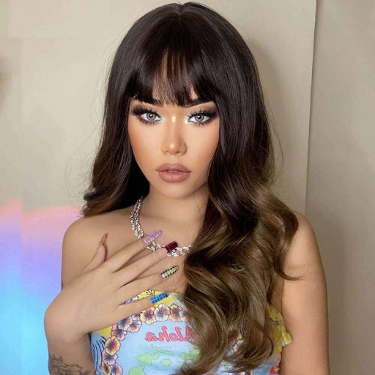 Ombre' Golden Brown Wig With Bangs
