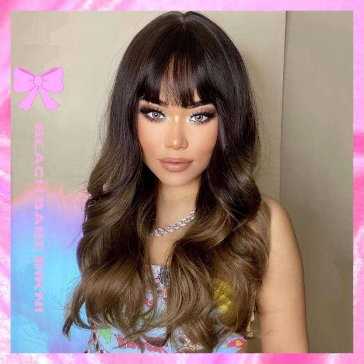Ombre' Golden Brown Wig With Bangs