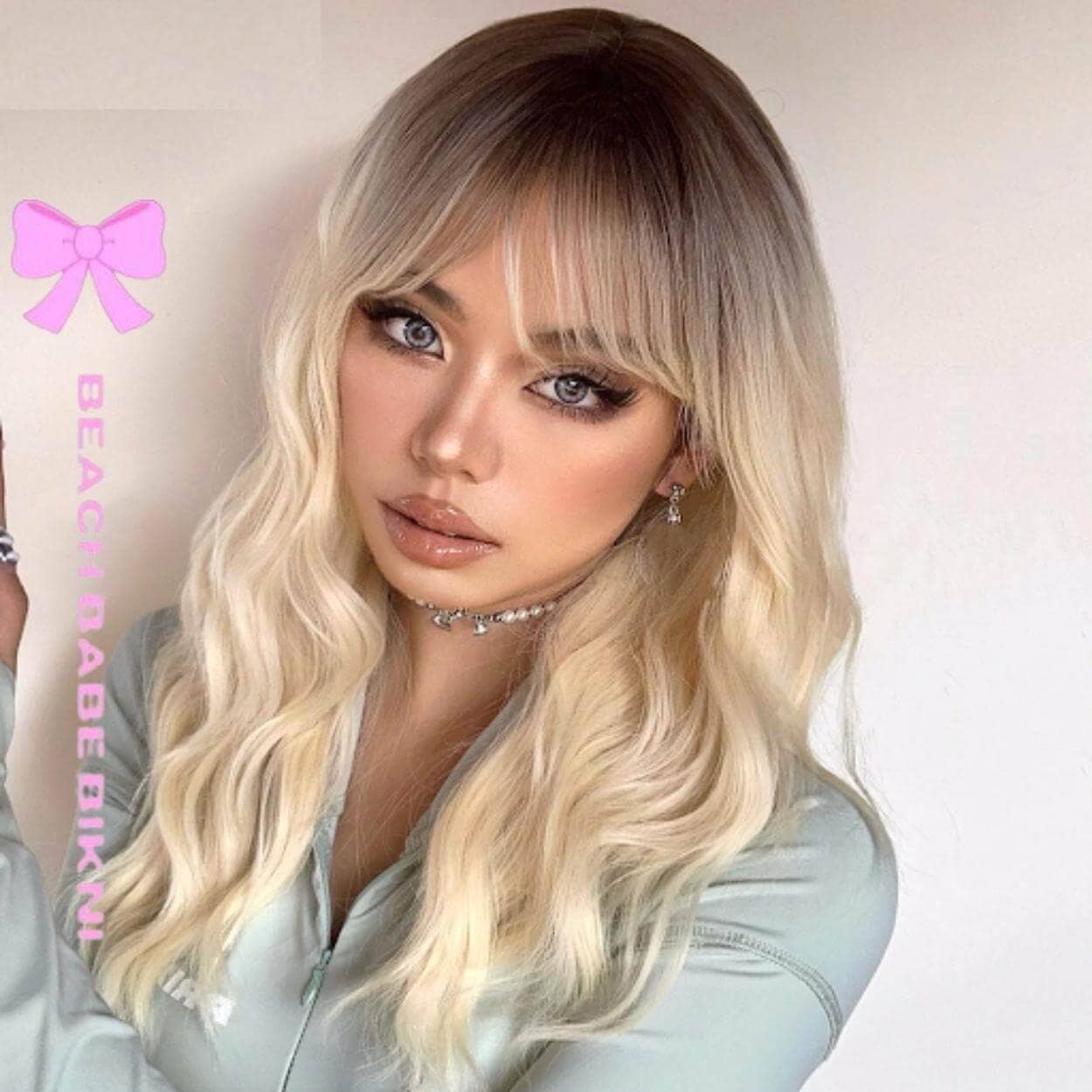 Ombre' Platinum Blond Full Wig With Bangs