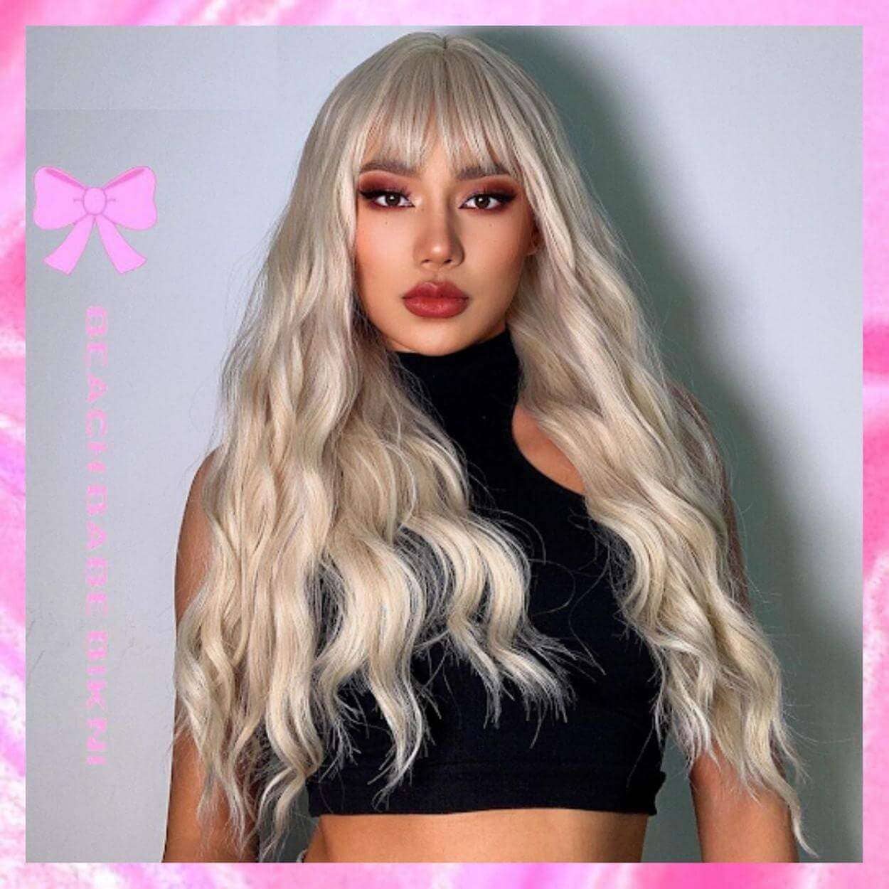 Plaitnum Blond Full Wig With Bangs