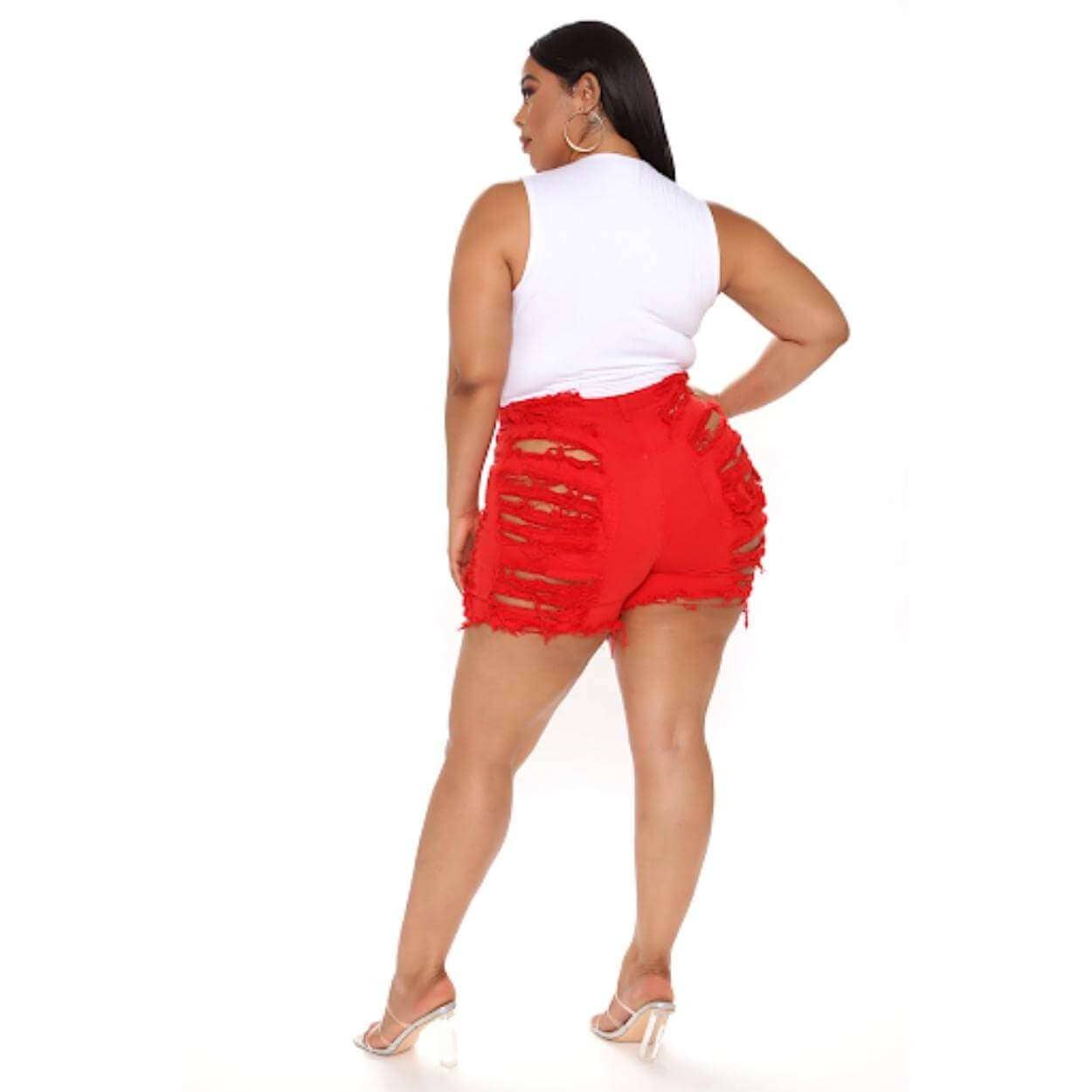 Red Plus Size Ripped Jean Shorts 