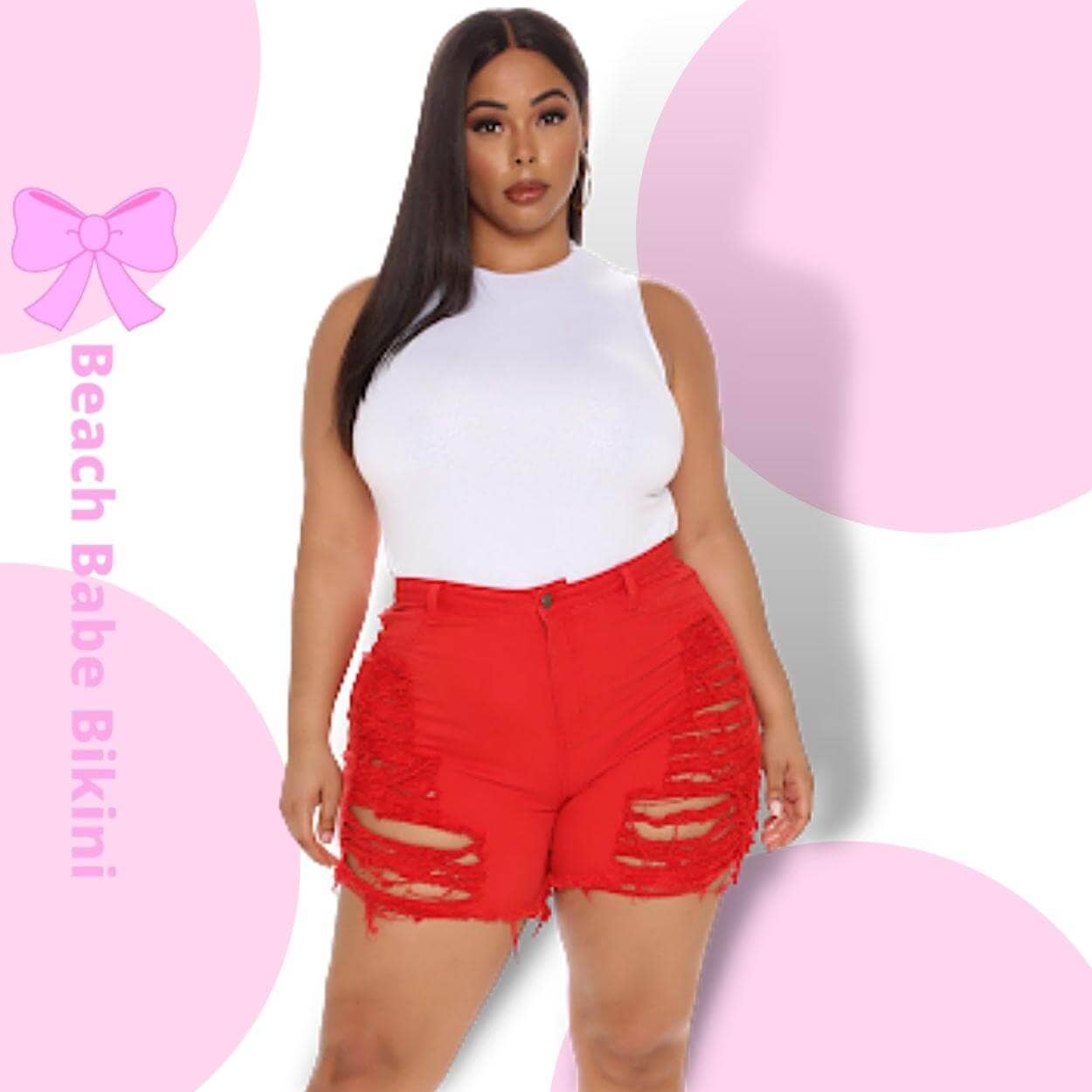 Red Plus Size Ripped Jean Shorts 
