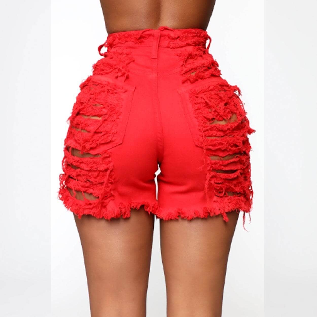 Red Ripped Jean Shorts