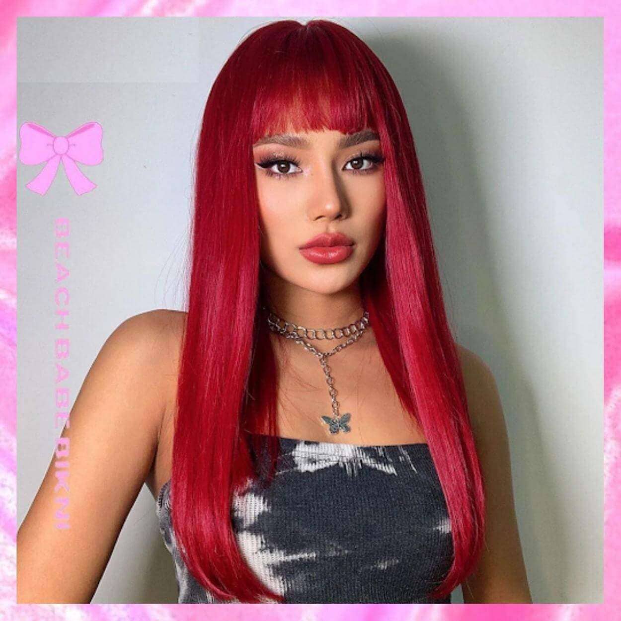 Red Full Wig With Bangs