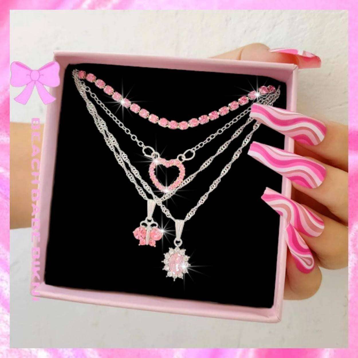 Multi-Layer Pink Rhinestone Necklace