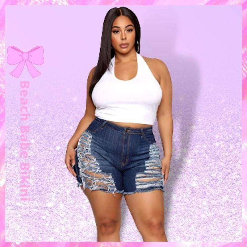 Plus Size Ripped Jean Shorts