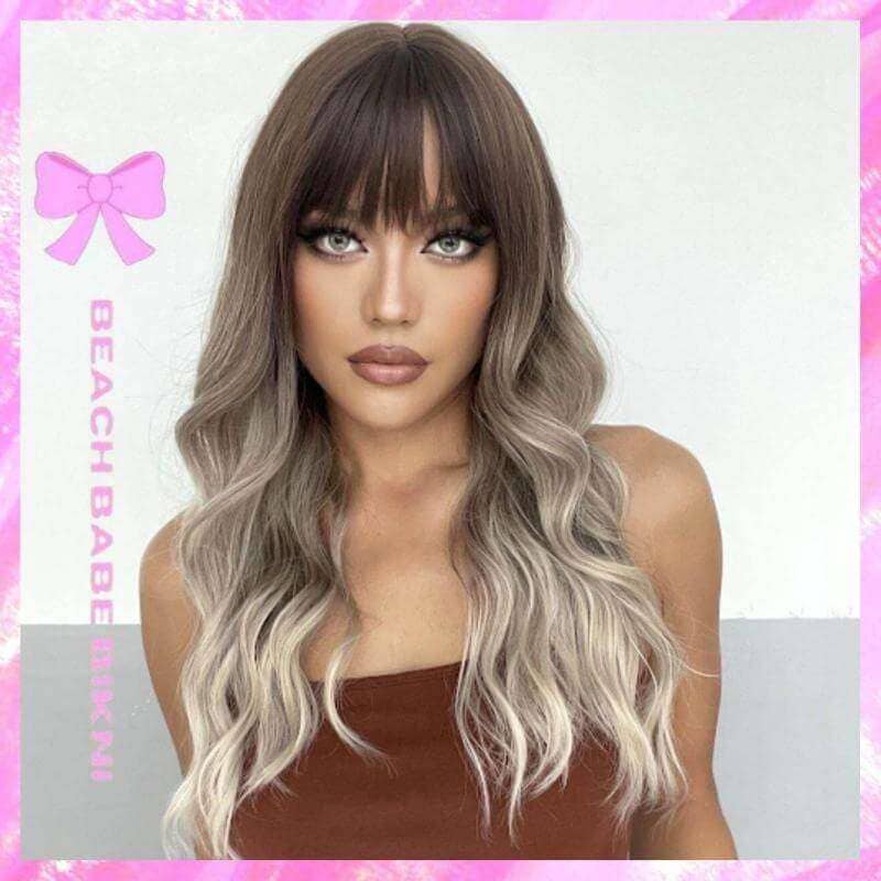 Wavy Brown Ombre' Platinum Blonde Full Wig