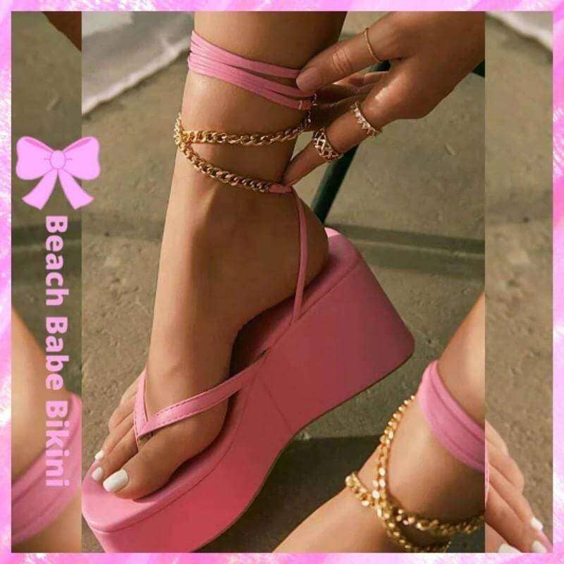 Tie Up Platform Sandals Pink