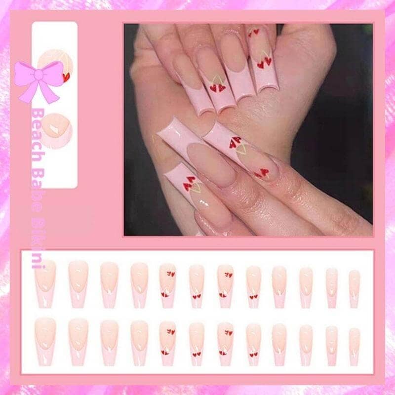 Cherry Heart French Tip nails